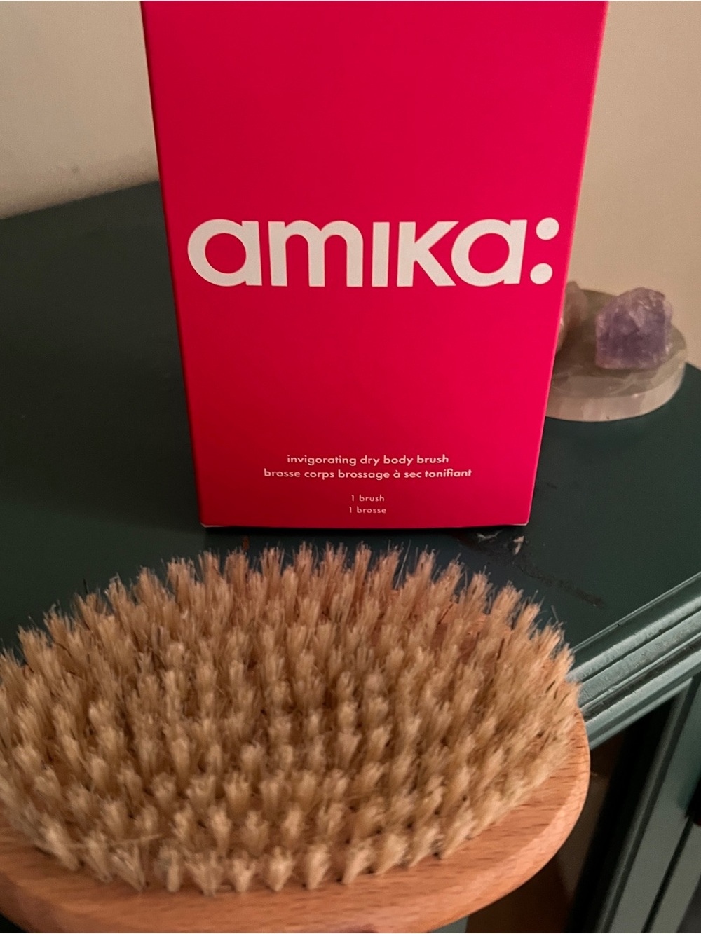 amika Hot Pink Box with Natural Bristle Body Brush
